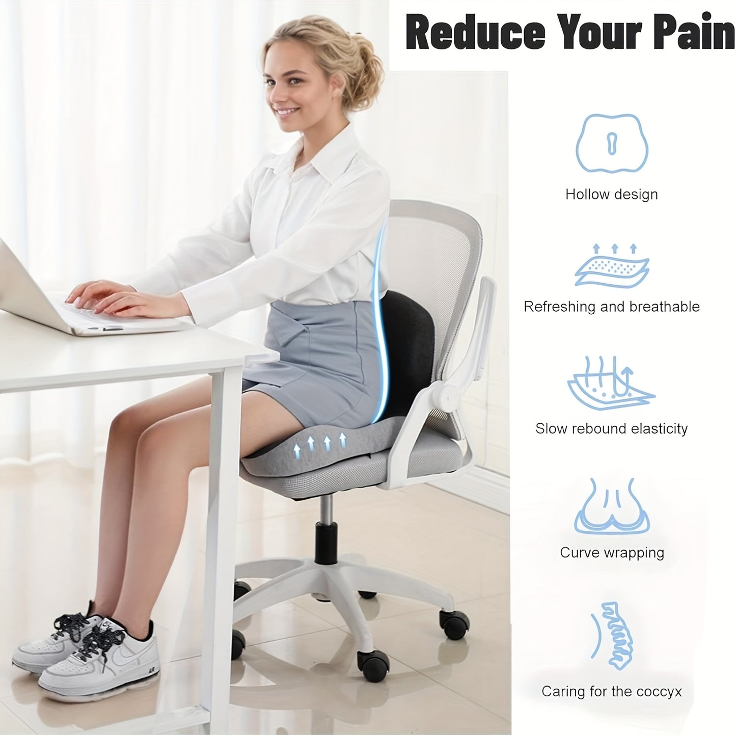 1pc Ergonomic Backrest Seat Cushion