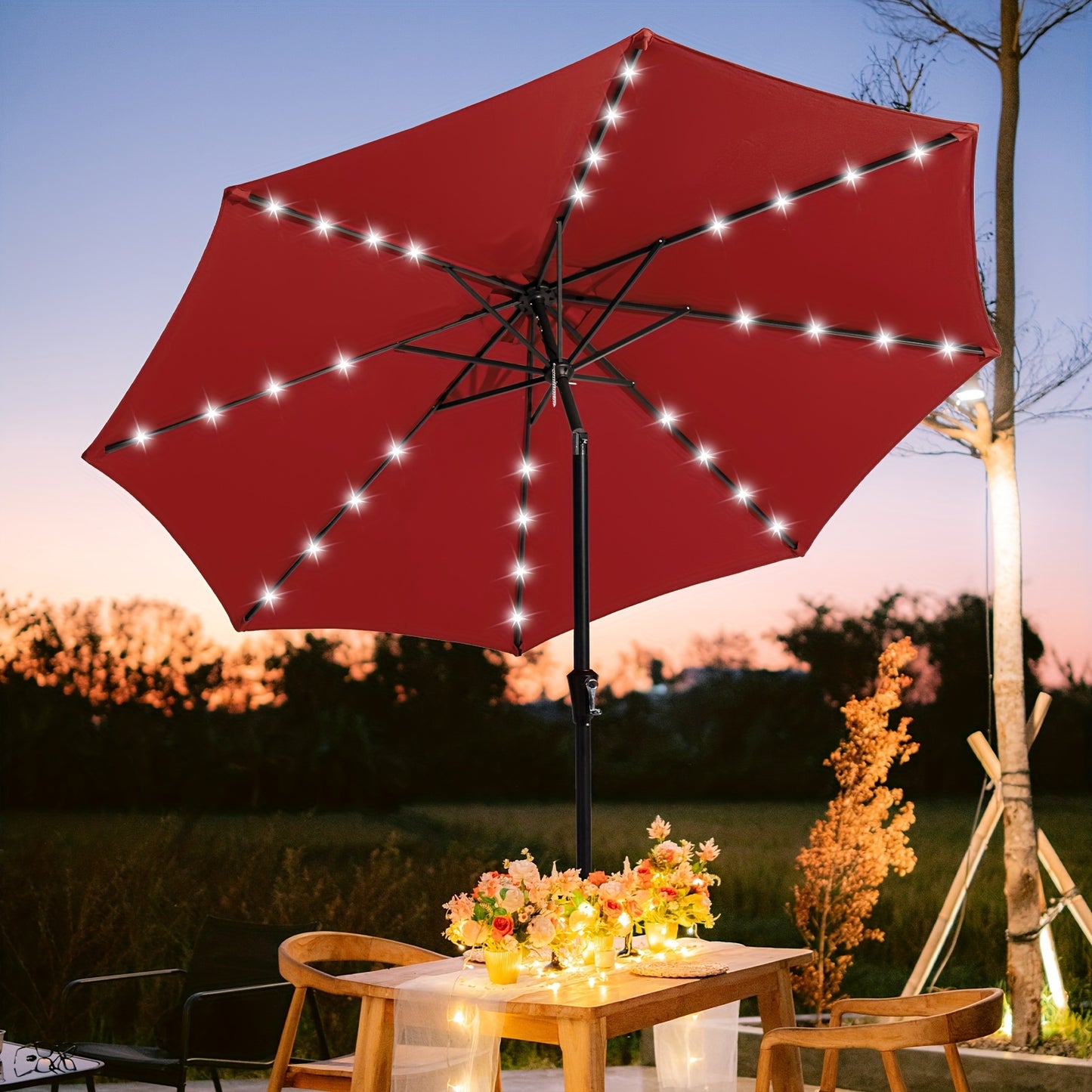 Solar-Powered Patio Umbrella with LED Lights