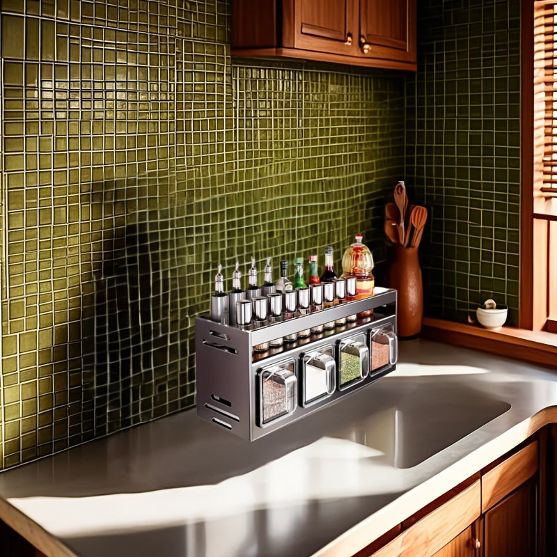 1pc No-Drill Wall-Mounted Spice Organizer Rack