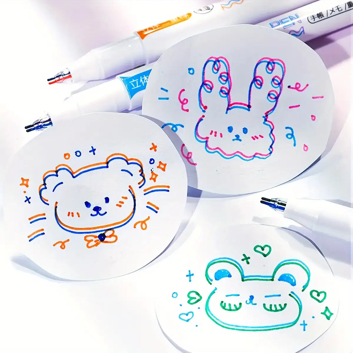 6pcs Dual-Tip Colorful Marker Pens