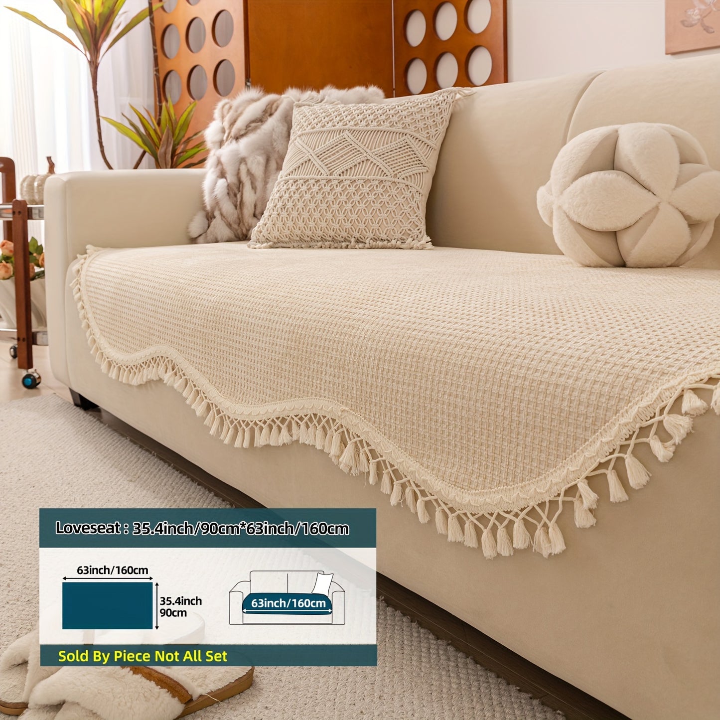 Classic Style Chenille Sofa Cover with Tassels