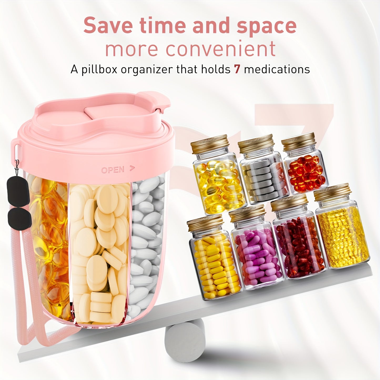 Large Pill Bottle Organizer, Supplement Organizer for Holding 6 Various Vitamins