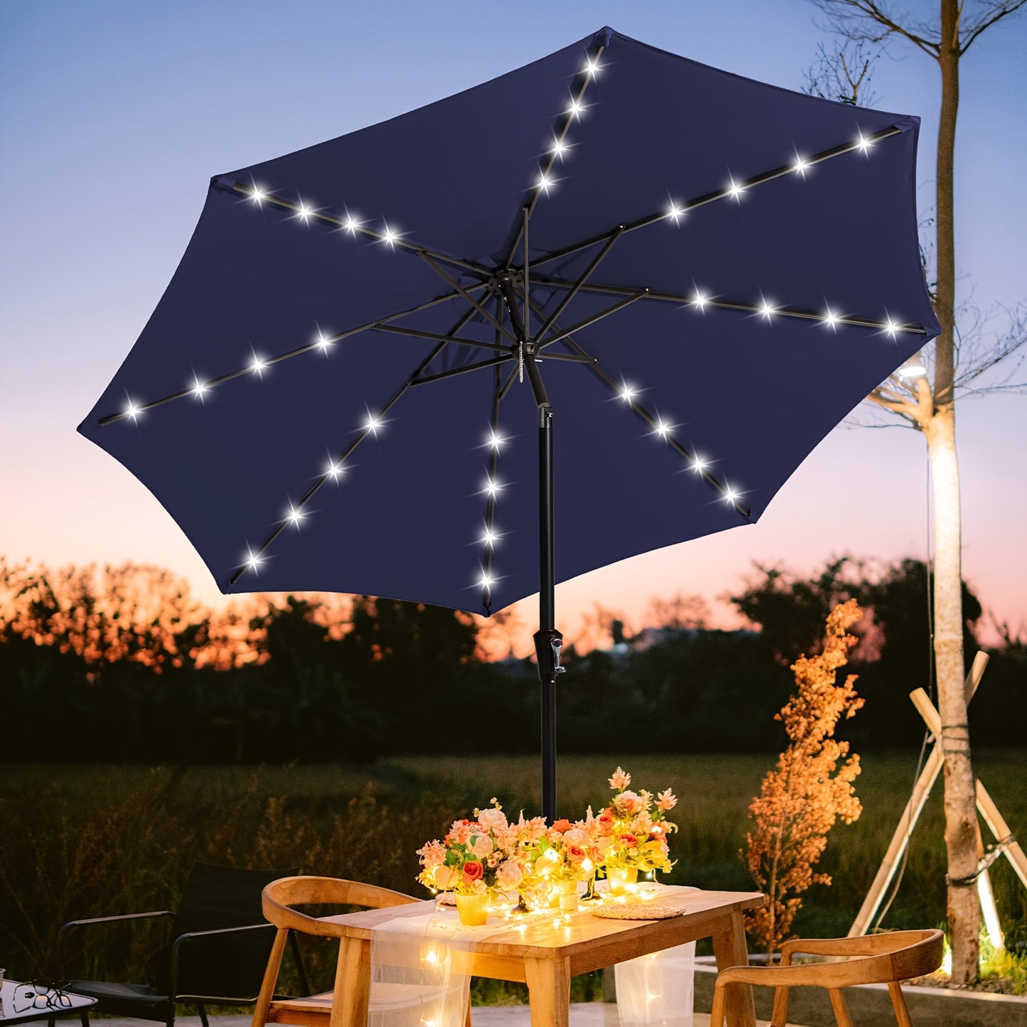 Solar-Powered Patio Umbrella with LED Lights