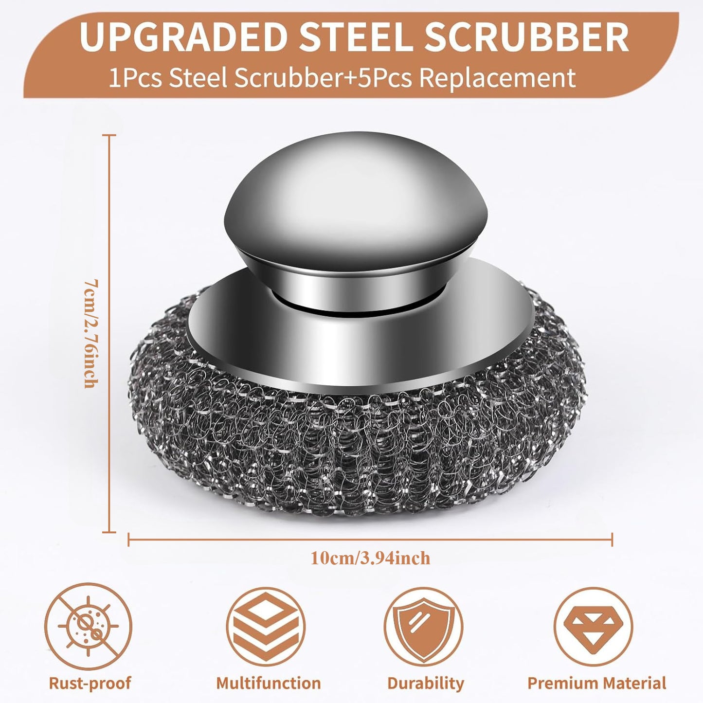 Stainless Steel Scrubber 6pcs with Replacement Wire Pads Set