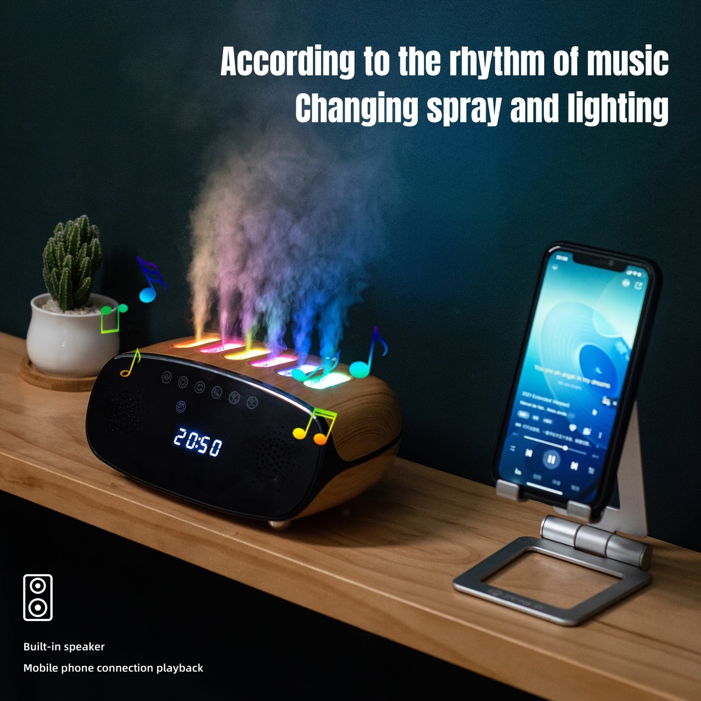 Color-Changing Wireless Speaker & Alarm Clock Humidifier