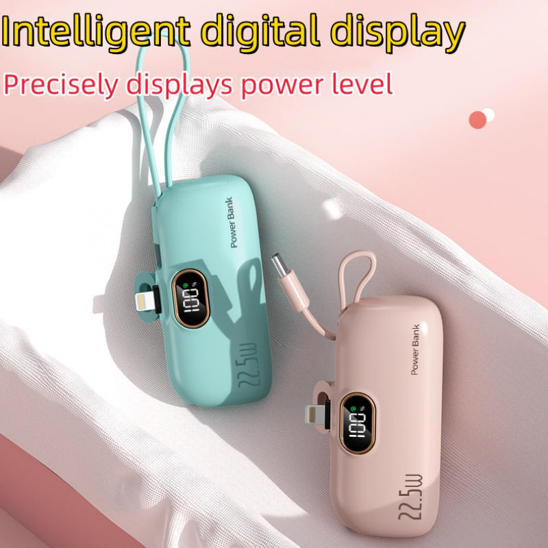 Ultra-portable capsule-type mobile power bank (5000 mAh + support PD22.5W fast charging + LED display)