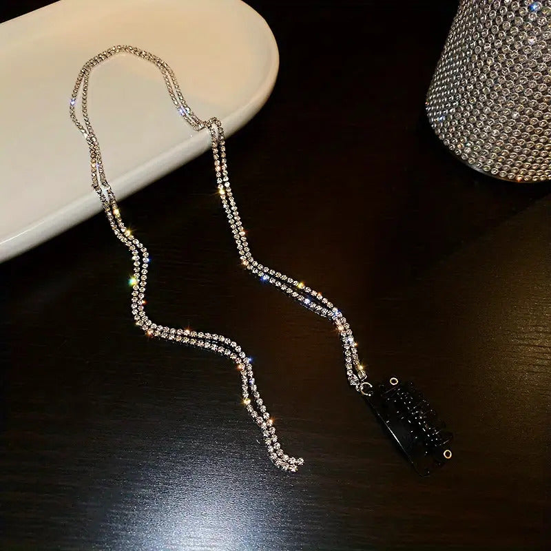 Street Style Iron Headband - Chic Rhinestone Tassel Hair Chain
