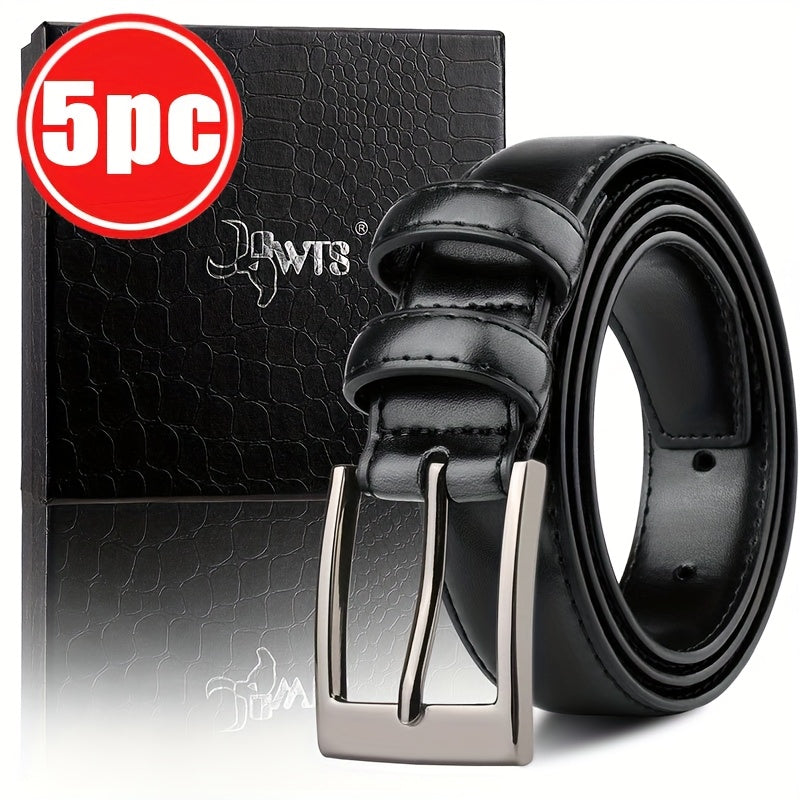 5pcs Men's Genuine Leather Belts with Metallic Buckles