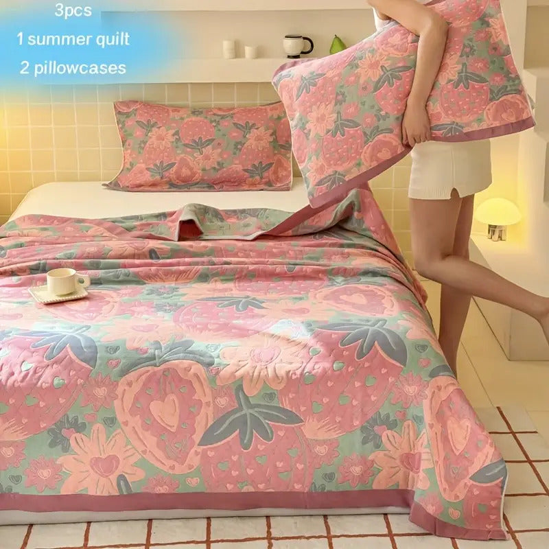 3pcs Soft Breathable Summer 3-Layer Mesh Towel Quilt Set