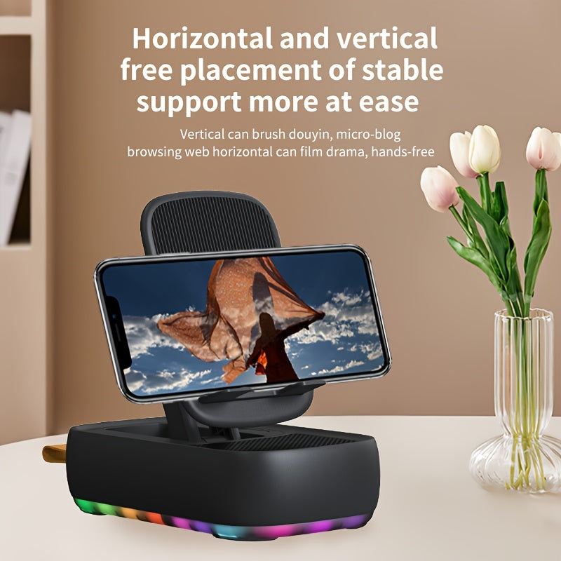 LED Colorful Light Phone Holder with Wireless Speaker and Power Bank