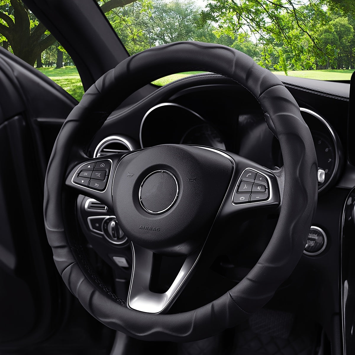 1 PU Leather Textured 3D Design Sports Car Steering Wheel Cover