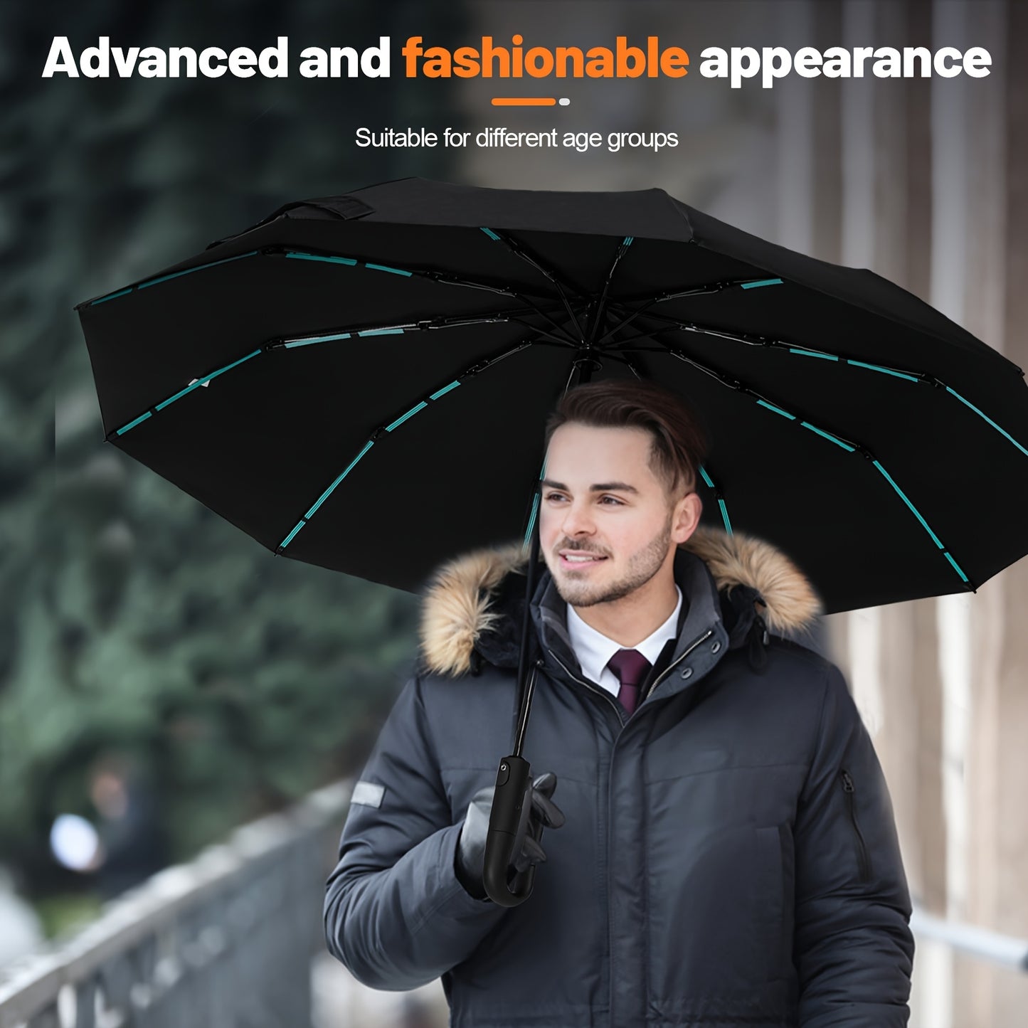 Automatic Umbrella with 10-Rib Windproof Design