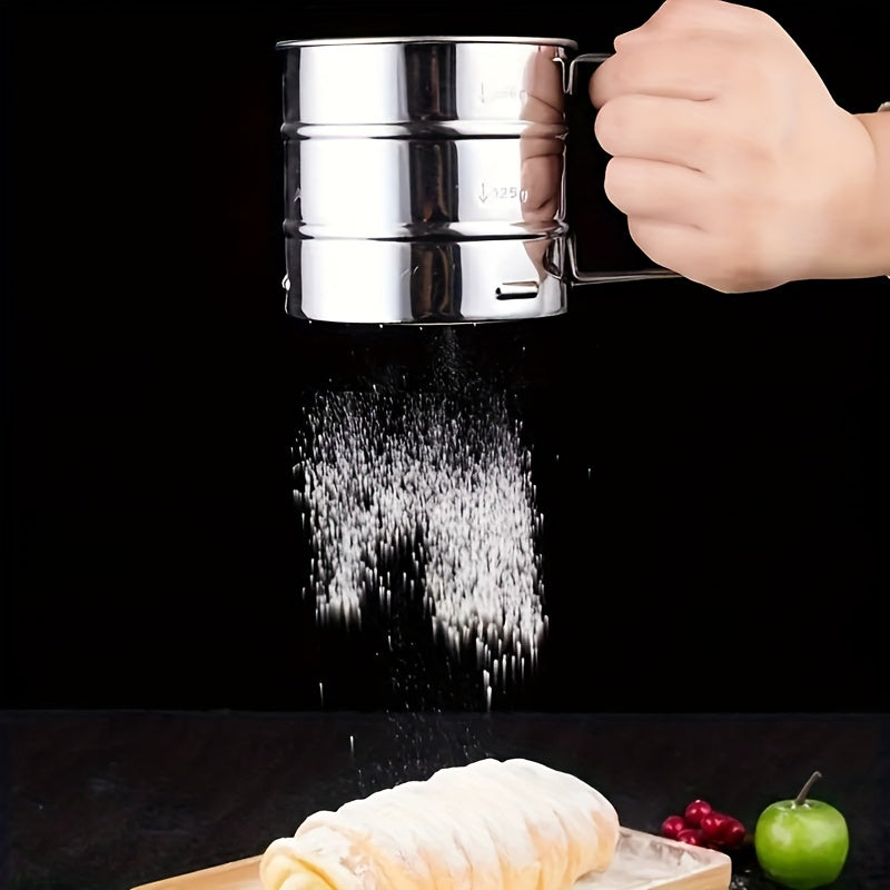 2pcs Stainless Steel Handheld Semi-Automatic Flour Sifter