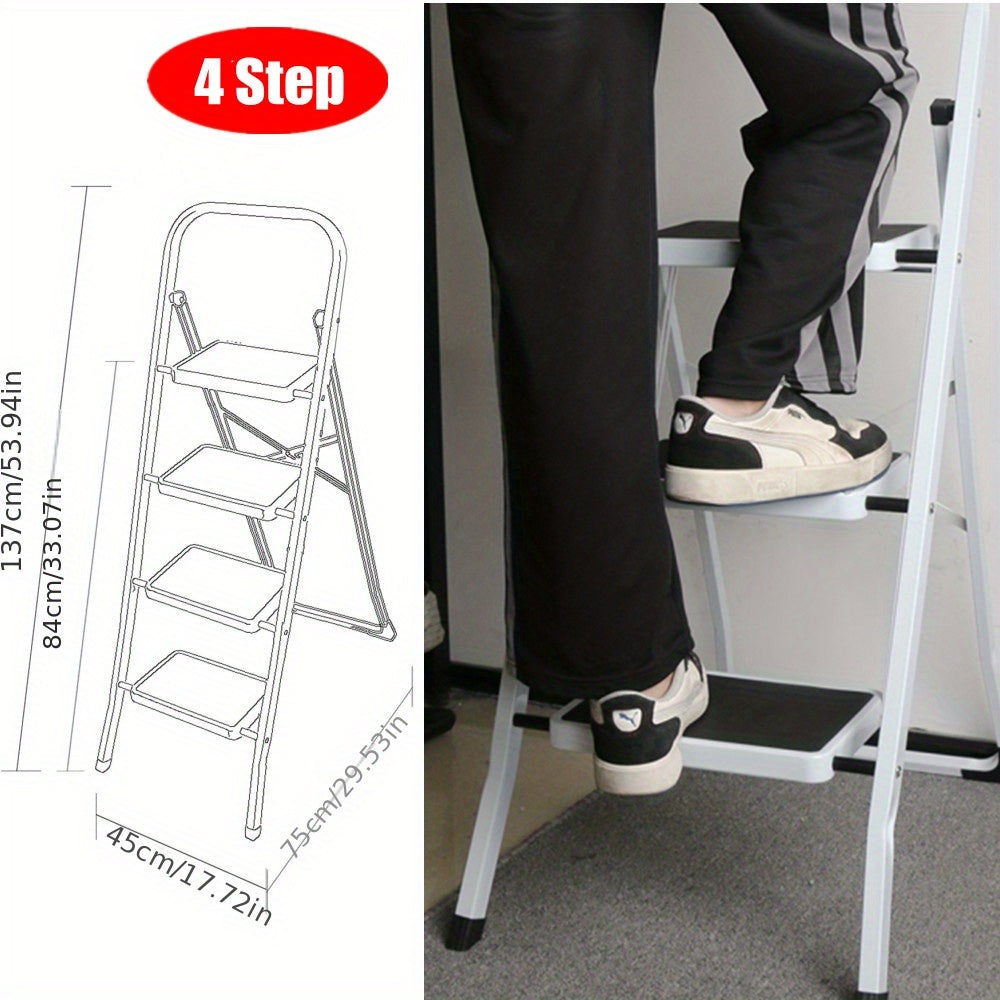 4 Step Ladder Folding Portable Heavy Duty Iron Anti-Slip Mat Stools
