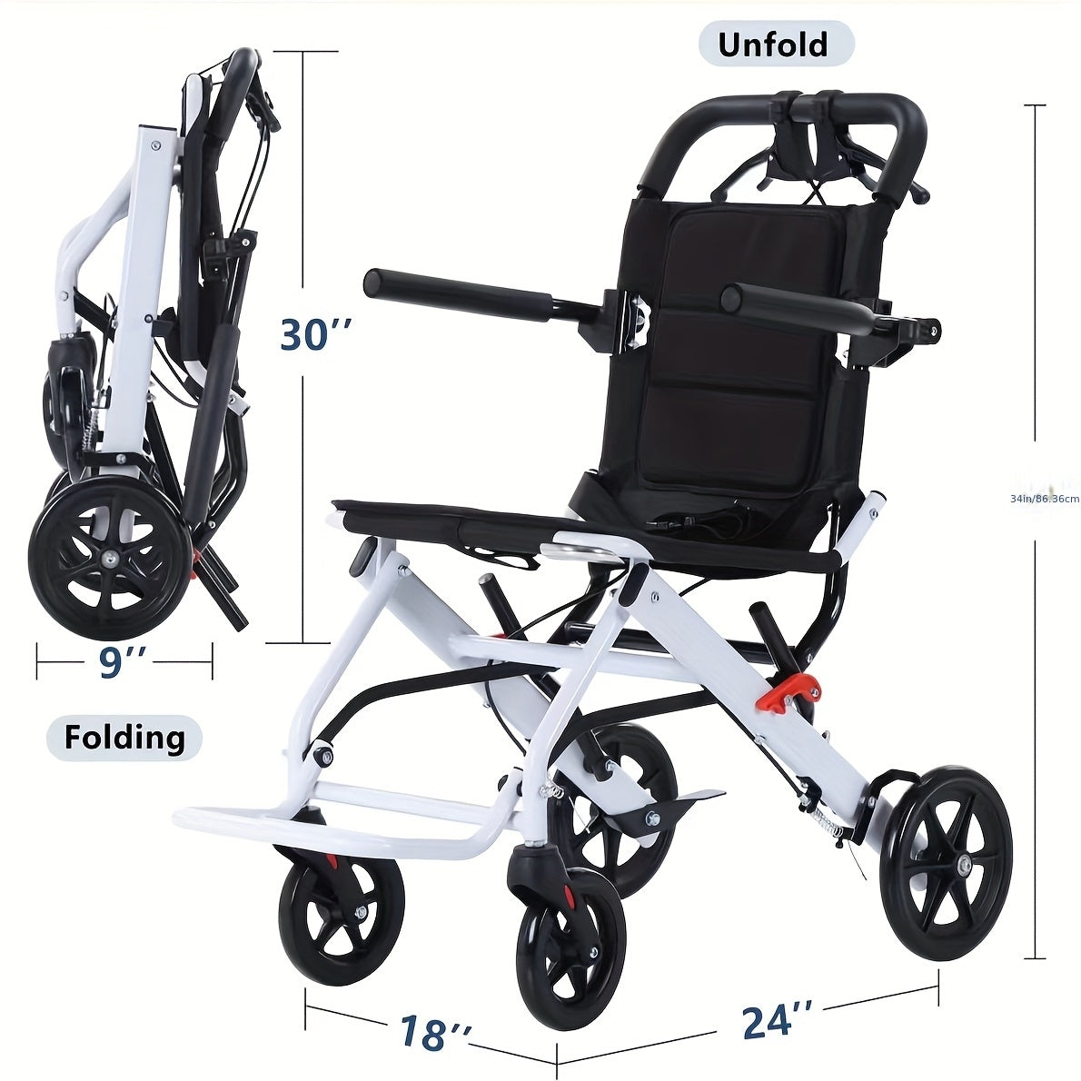 Ultra-Light Folding Wheelchair - Portable Travel Walker with Hand Brakes