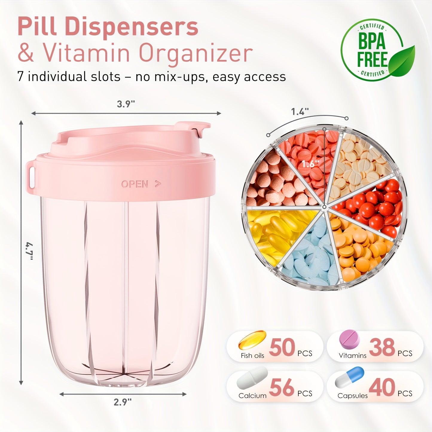 Large Pill Bottle Organizer, Supplement Organizer for Holding 6 Various Vitamins