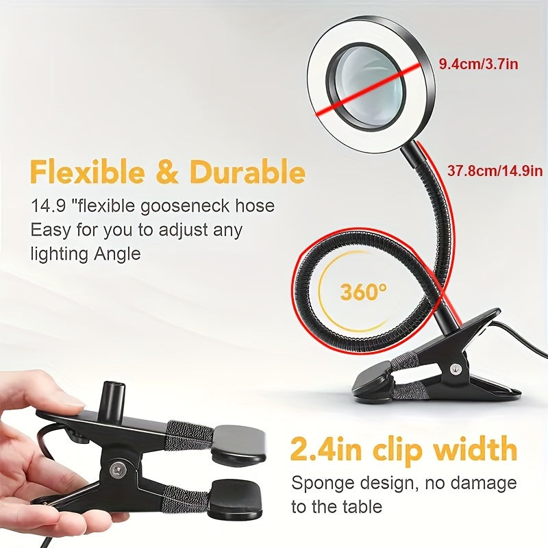 With clip 5V USB LED Magnifying Glass - 3 Color Mode,