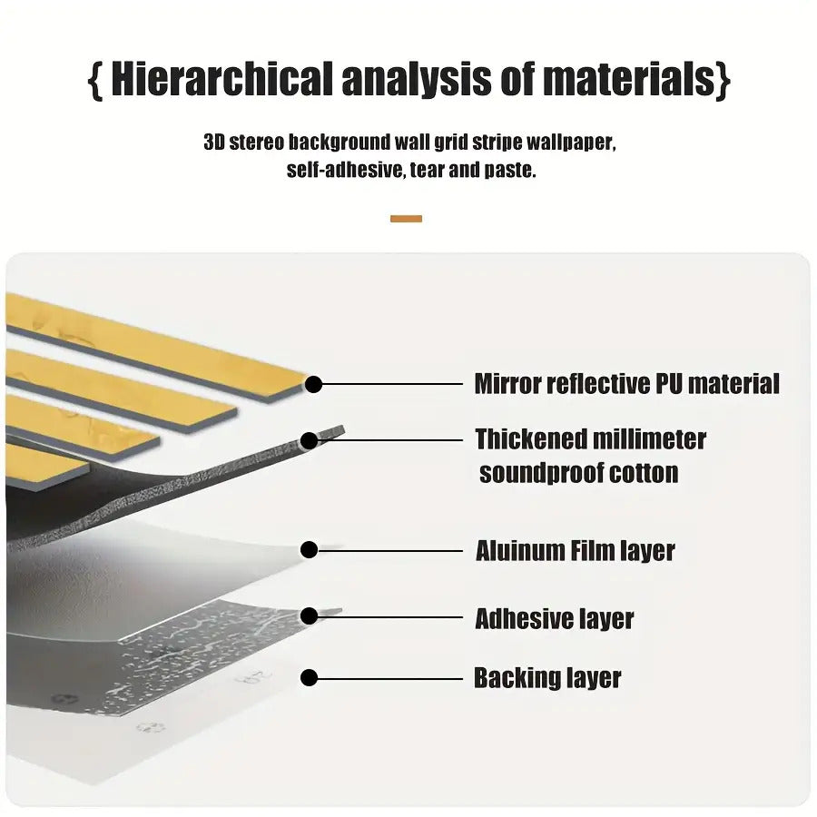 1 Roll Self-Adhesive 3D Grid Wallpaper