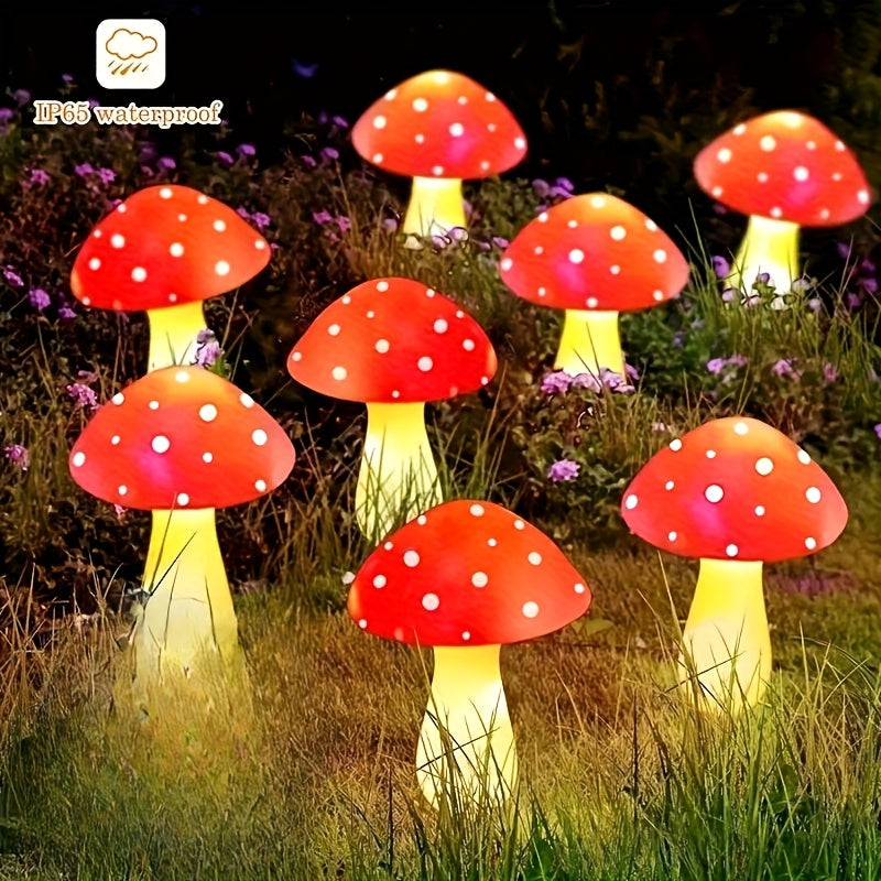 8-Pack Solar-Powered Red Mushroom Lights