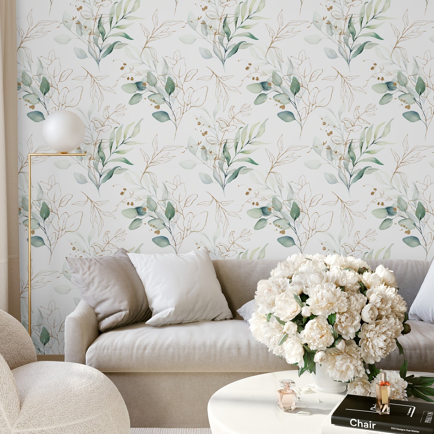 17.7in x 78.7in Green Eucalyptus Leaf Wallpaper - Vinyl Self-Adhesive Waterproof Wall Sticker