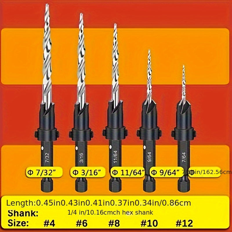 5pcs High-Speed Steel Countersink Drill Bit Set