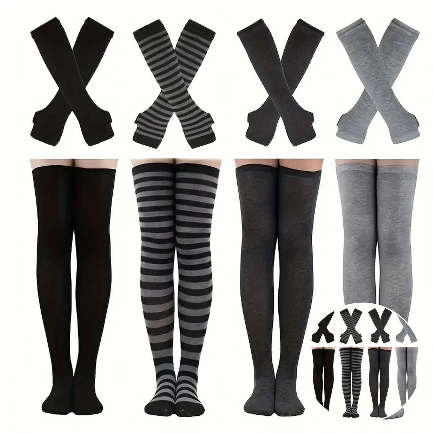 6 Sets of Women'S Striped Knee-High Socks