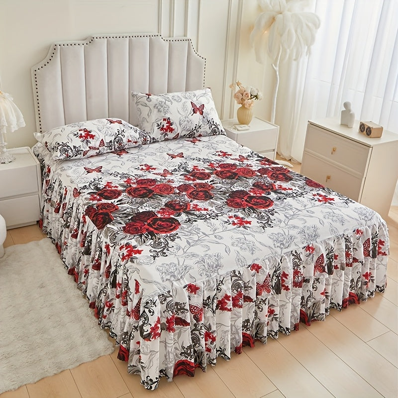 3pcs Printed Bed Skirt Set (Bed Skirt *1 + Pillowcase *2)