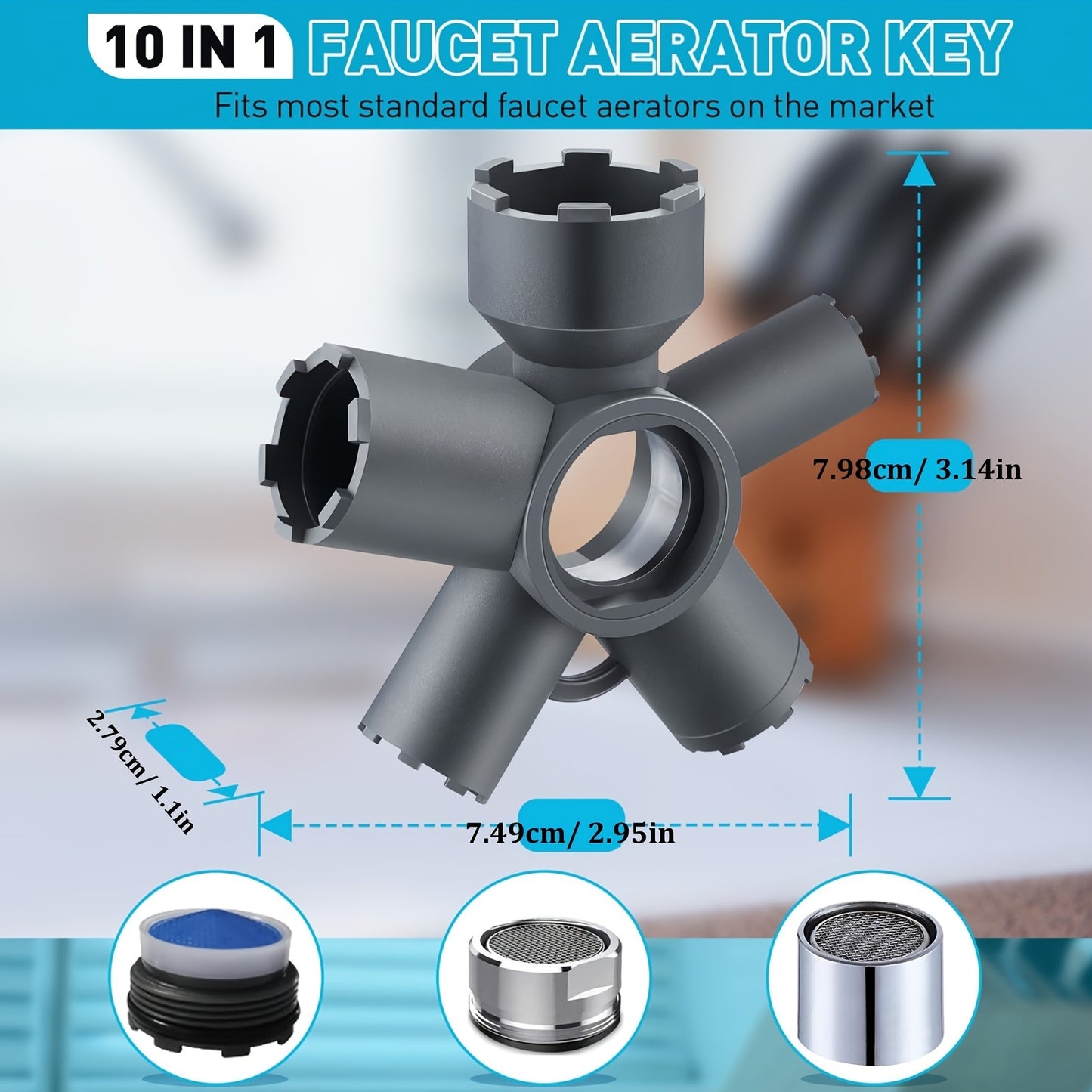 10-in-1 Faucet Aerator Key Removal Tool - Multi-Size Aerator Wrench