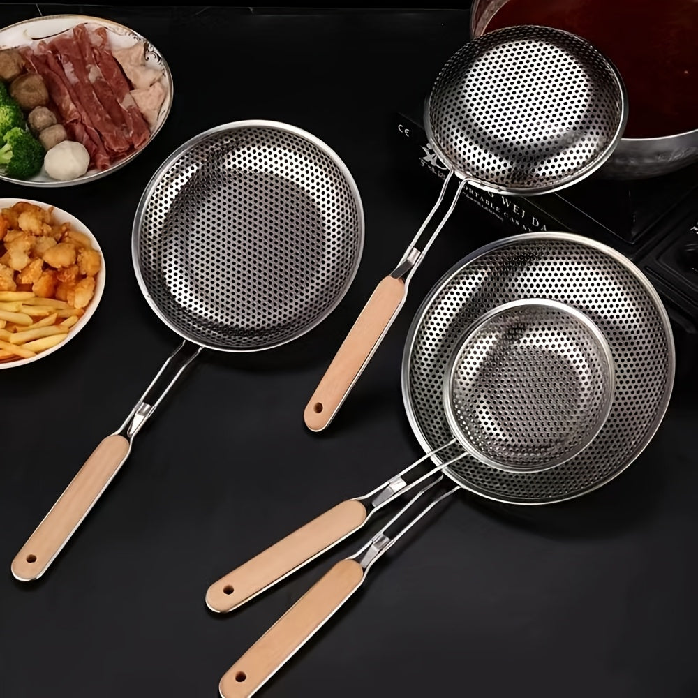 3pcs Stainless Steel Wooden Handle Strainer Set