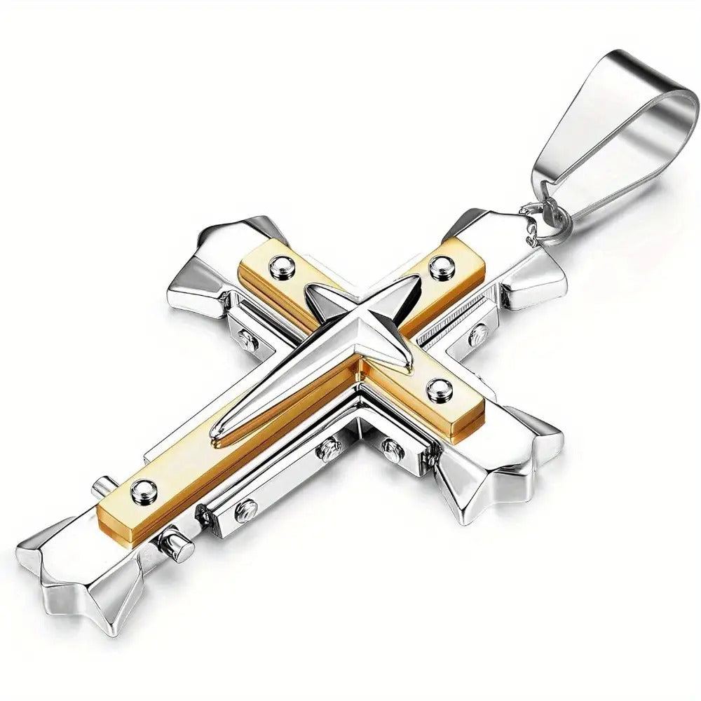 1pc Men'S Stainless Steel Cross Pendant Necklace