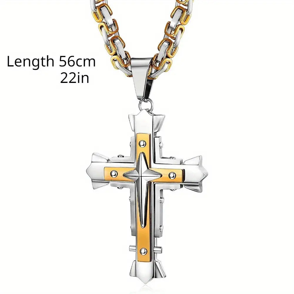 1pc Men'S Stainless Steel Cross Pendant Necklace