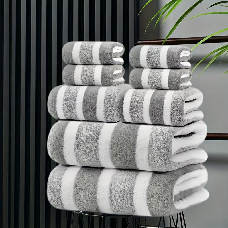 8pcs Non-Shedding Super Absorbent Dual-Tone Striped Bath Towel Set
