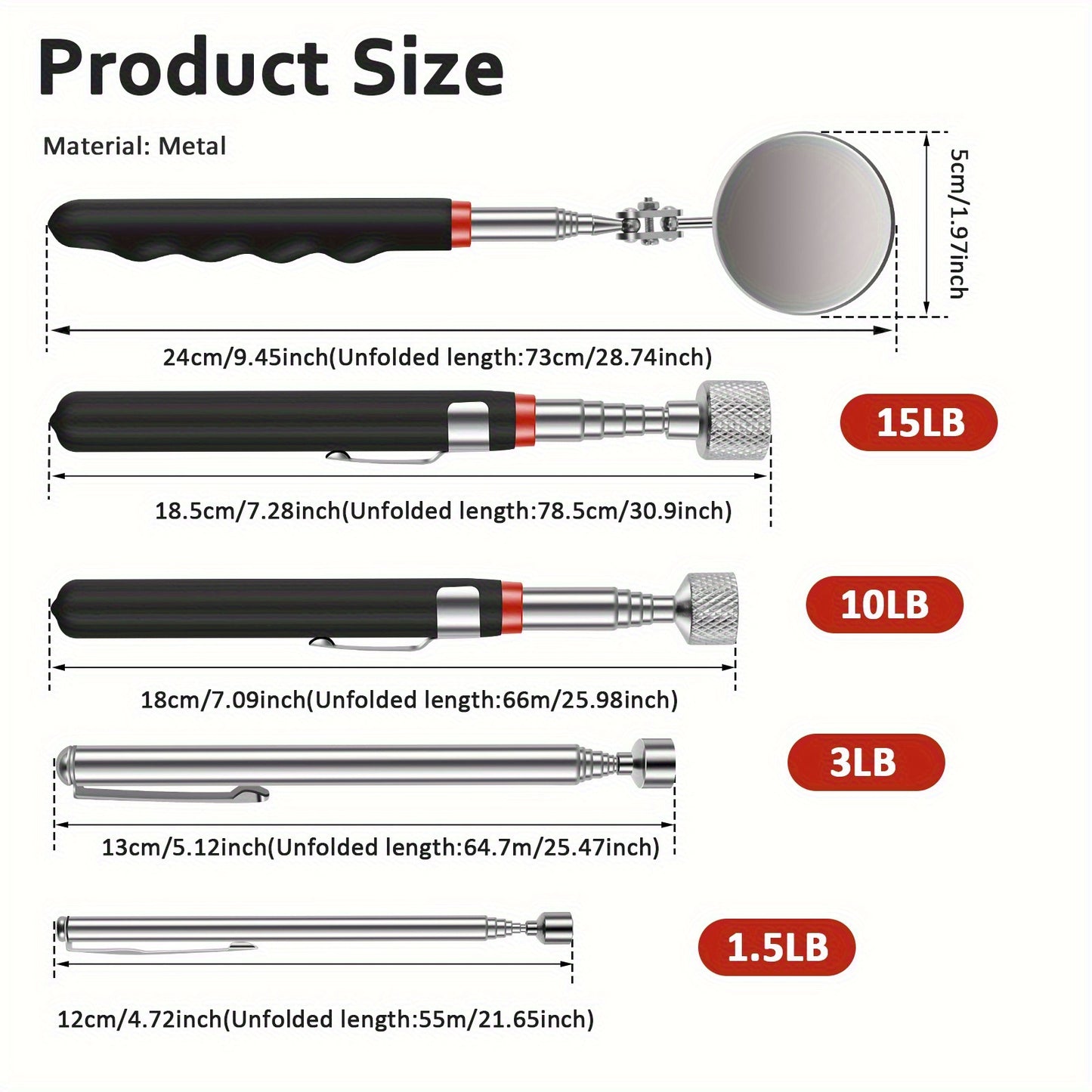 A Set of 5pcs Retractable Magnetic Pick-up Tool Sui