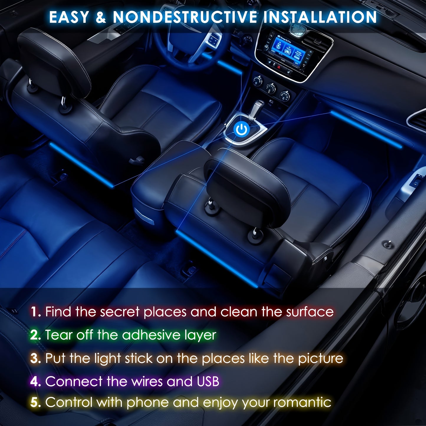 4pcs Car Interior Atmosphere Light