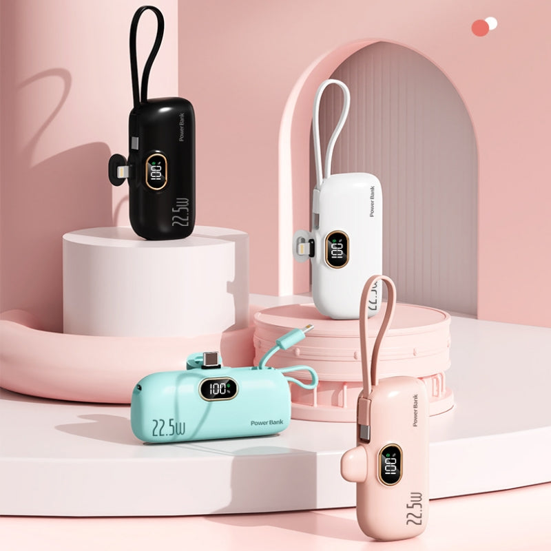 Ultra-portable capsule-type mobile power bank (5000 mAh + support PD22.5W fast charging + LED display)