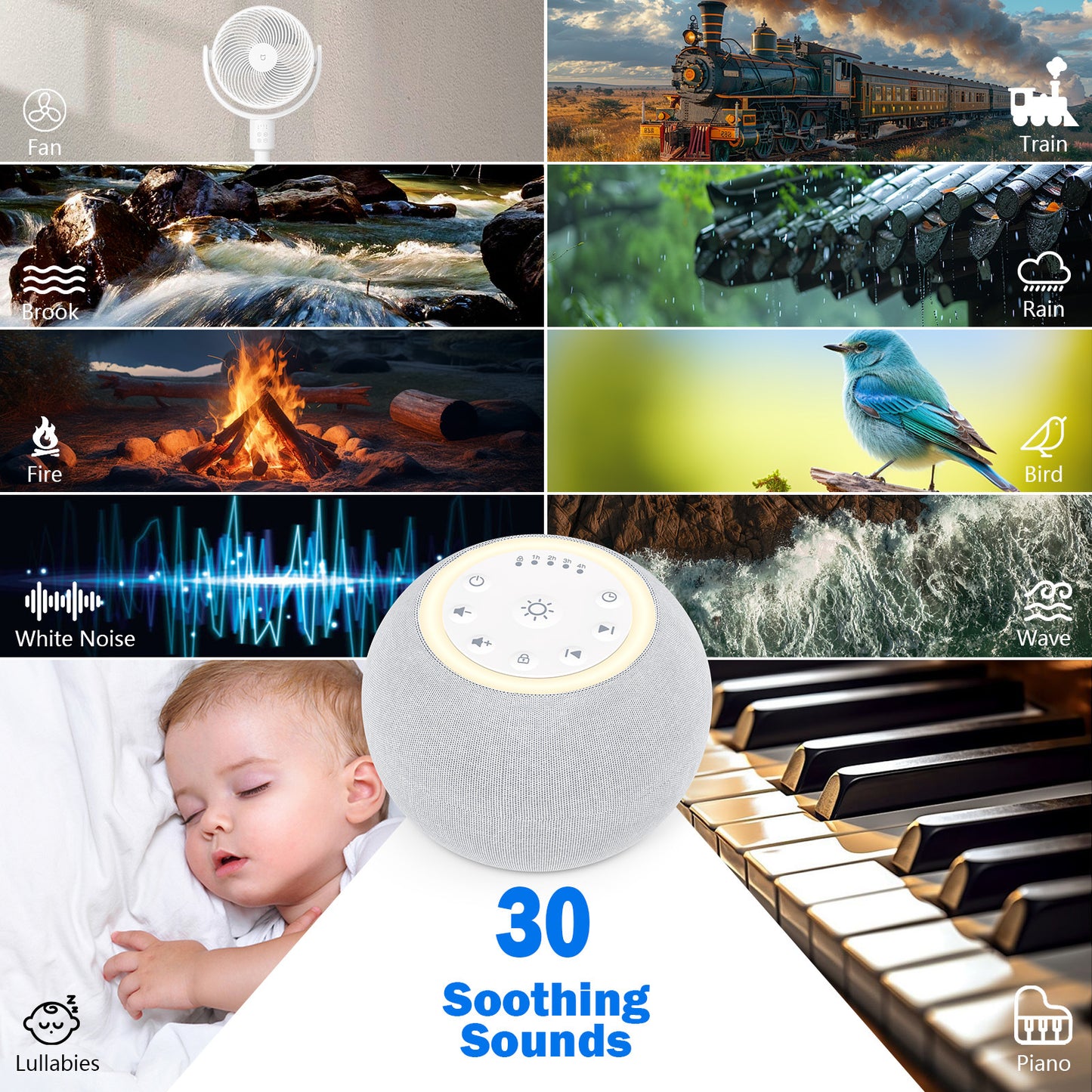 30 Non-Looping Sounds White Noise Machine