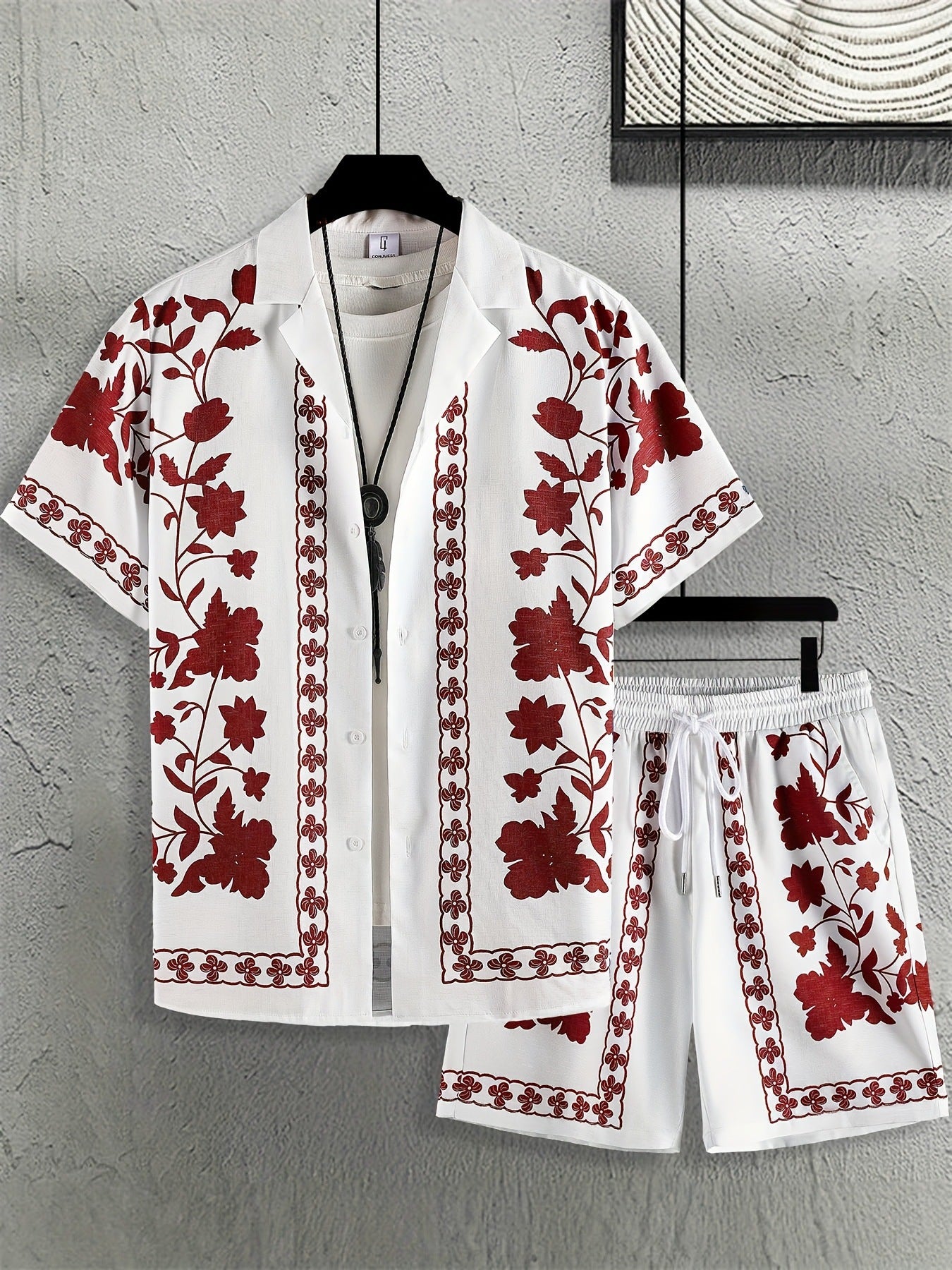 Summer Men's Cuban Collar Shirt Short Sleeve Shorts Set