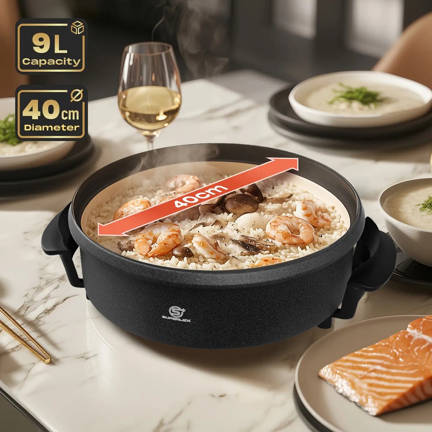 Large 42cm Electric Cooker Pan & Frying Pan with Lid