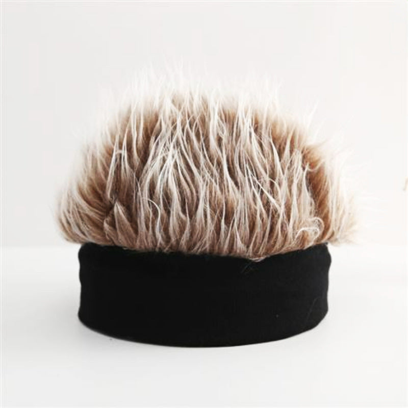 Men'S Hip-Hop Fashion Beanie with Faux Hair - Black Knit Skull Cap