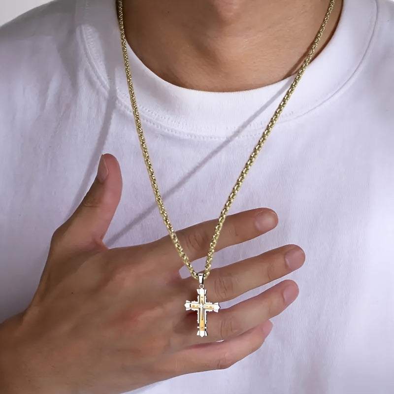 1pc Men'S Stainless Steel Cross Pendant Necklace