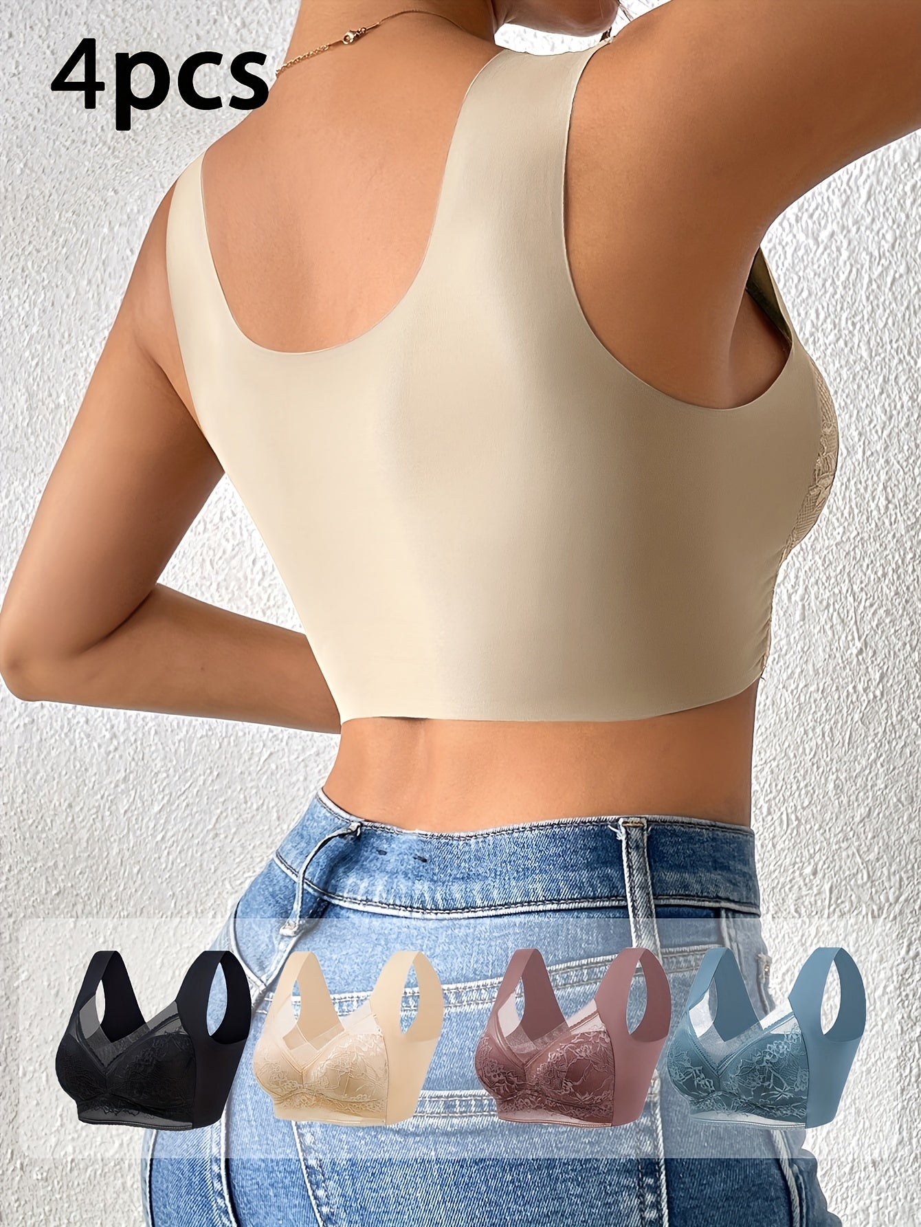 4pcs Set, Seamless And Sexy Push-Pull Wireless Posture Correction Bra