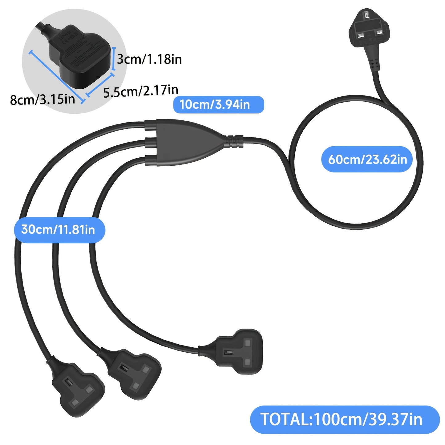 3 Way Power Cord Splitter Cable, 3 Prong 1 To 3 Extension Cord