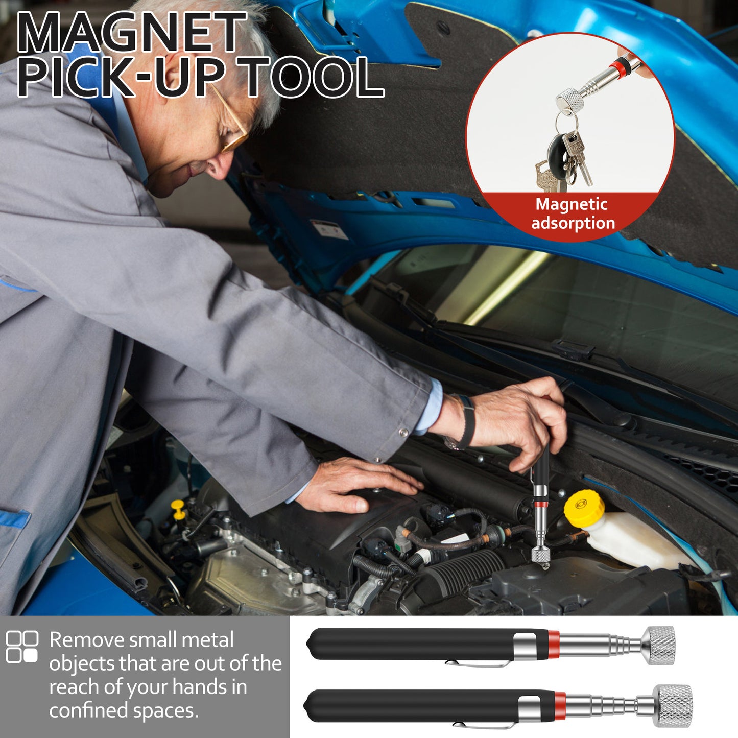 A Set of 5pcs Retractable Magnetic Pick-up Tool Sui