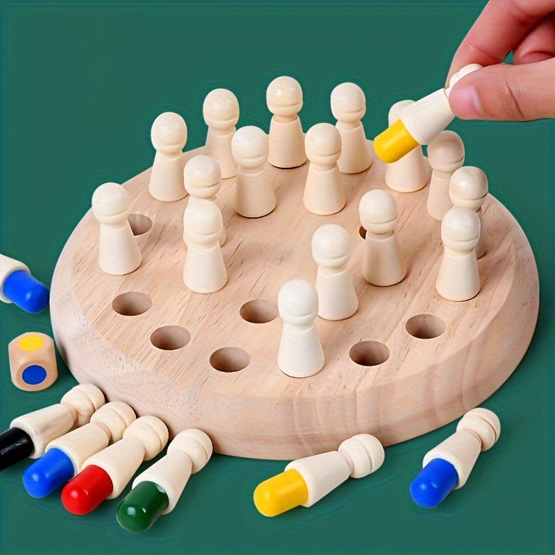 Wooden Memory Matching Game - Educational Chess Puzzle For Kids And Adults