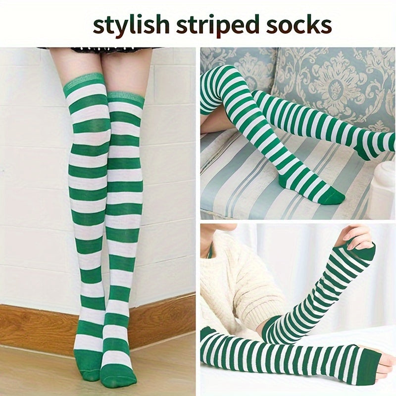 6 Sets of Women'S Striped Knee-High Socks