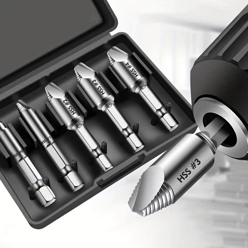 A set of 5 Damaged Screw Extractor Drill Bit