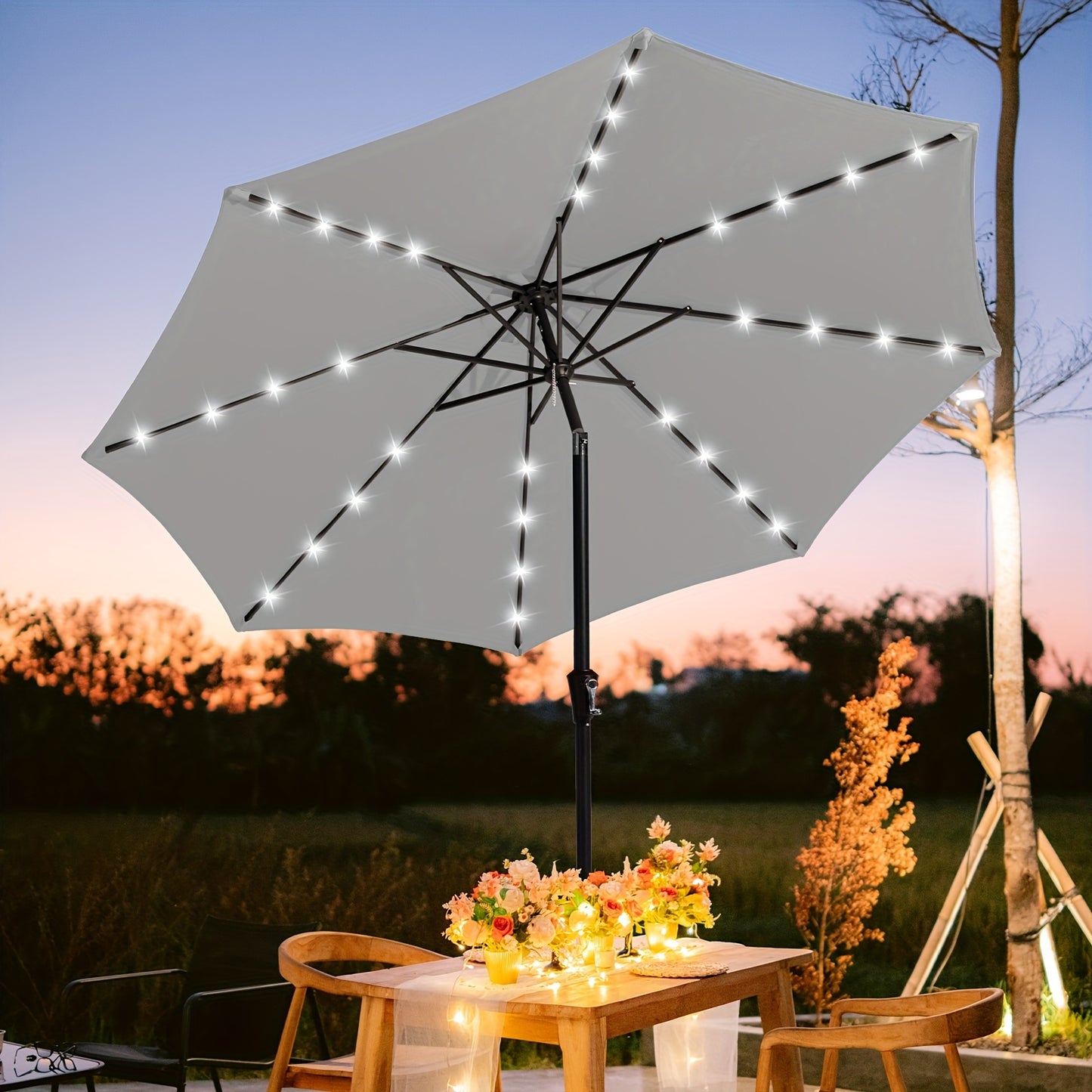 Solar-Powered Patio Umbrella with LED Lights
