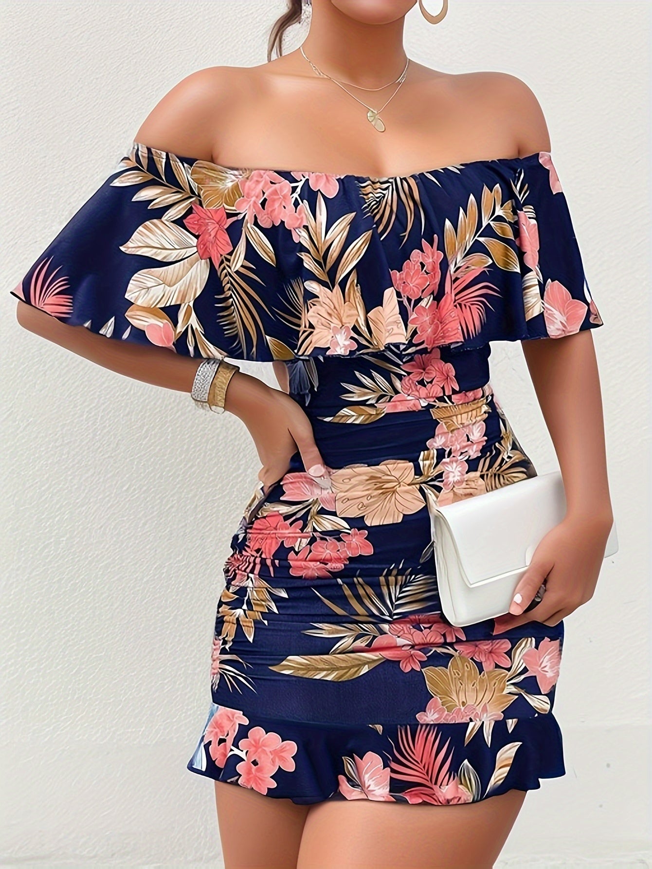 Floral Print Off Shoulder Dress