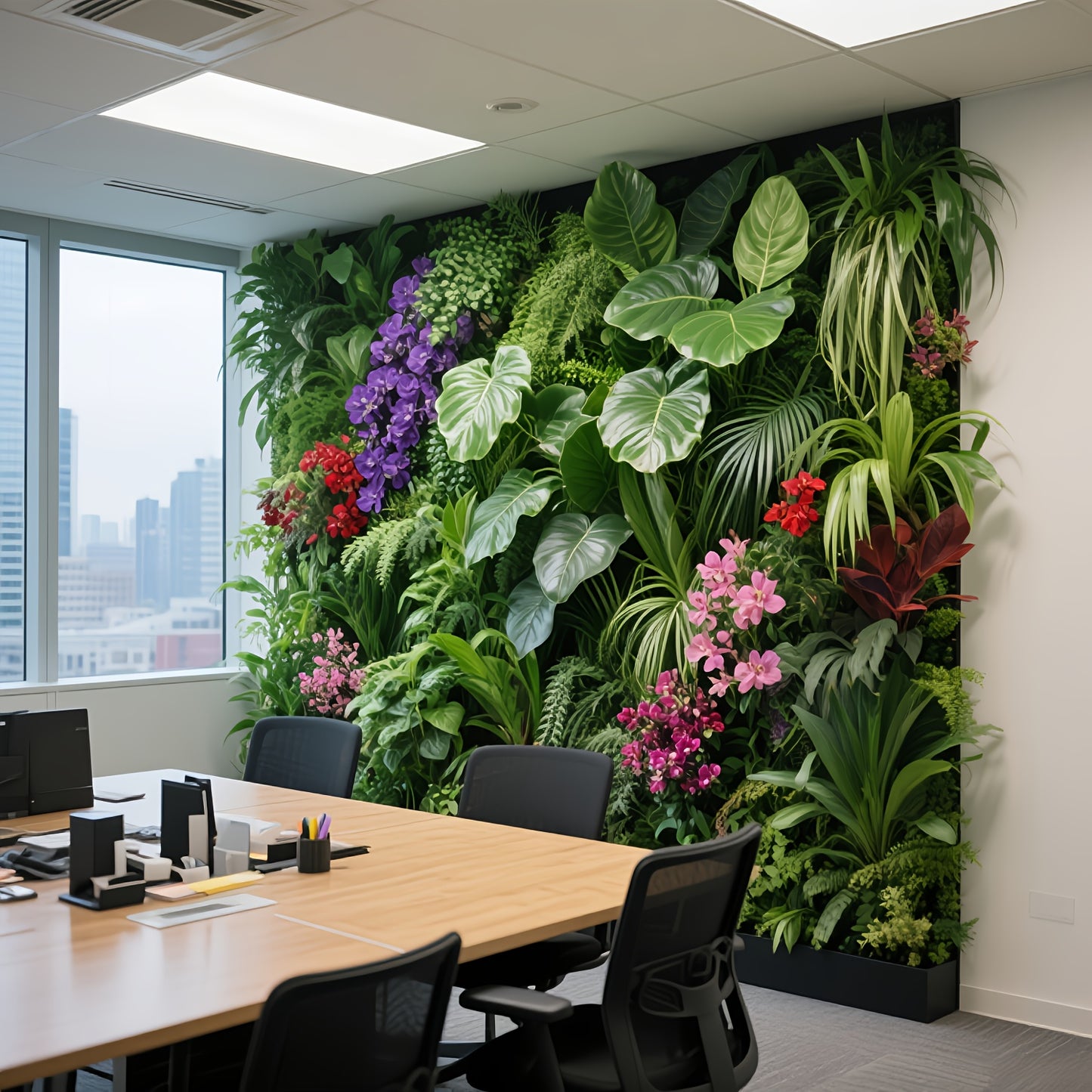 Artificial Rose & Fern Wall Panel - Realistic Plastic Greenery