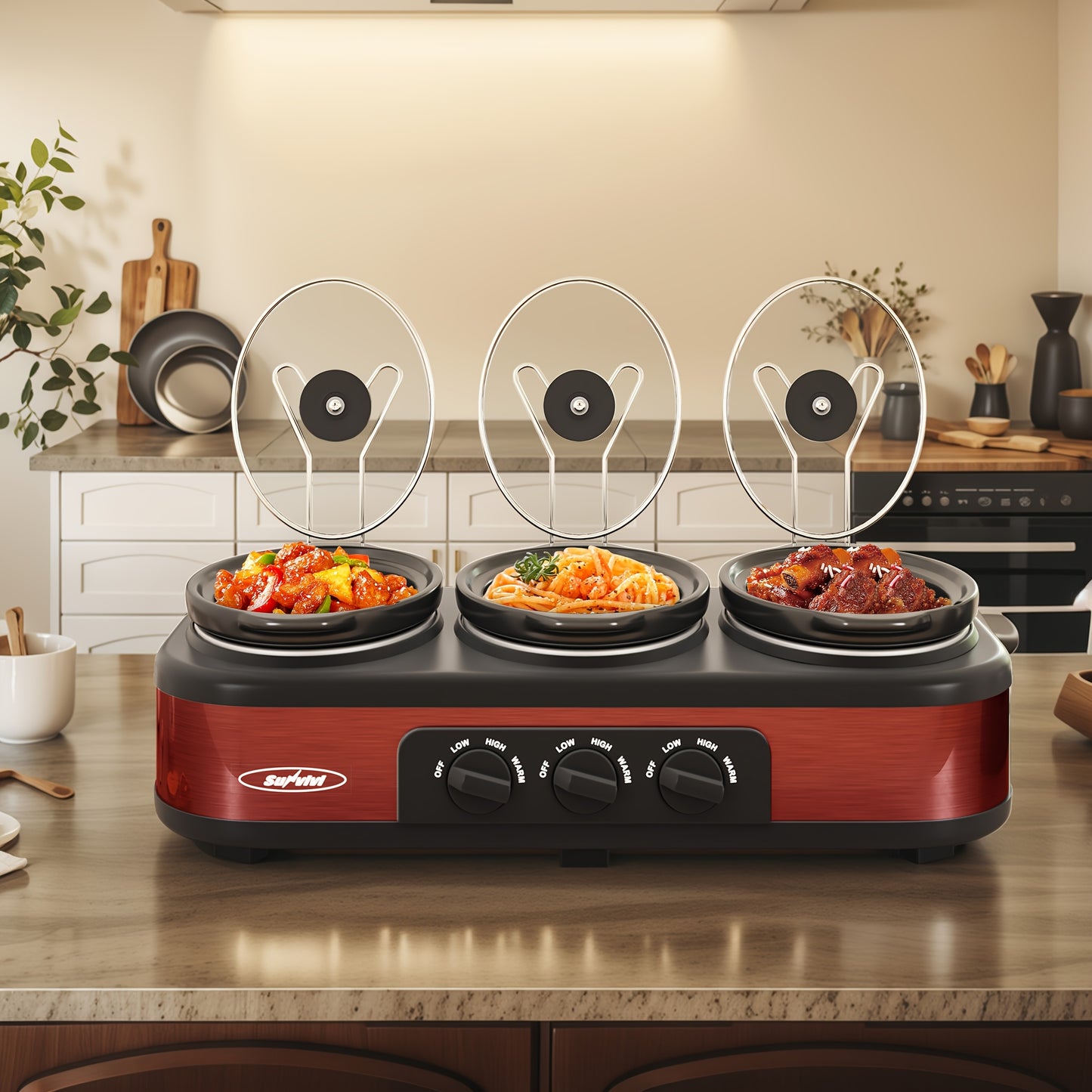 Triple Slow Cooker with Ceramic Pot